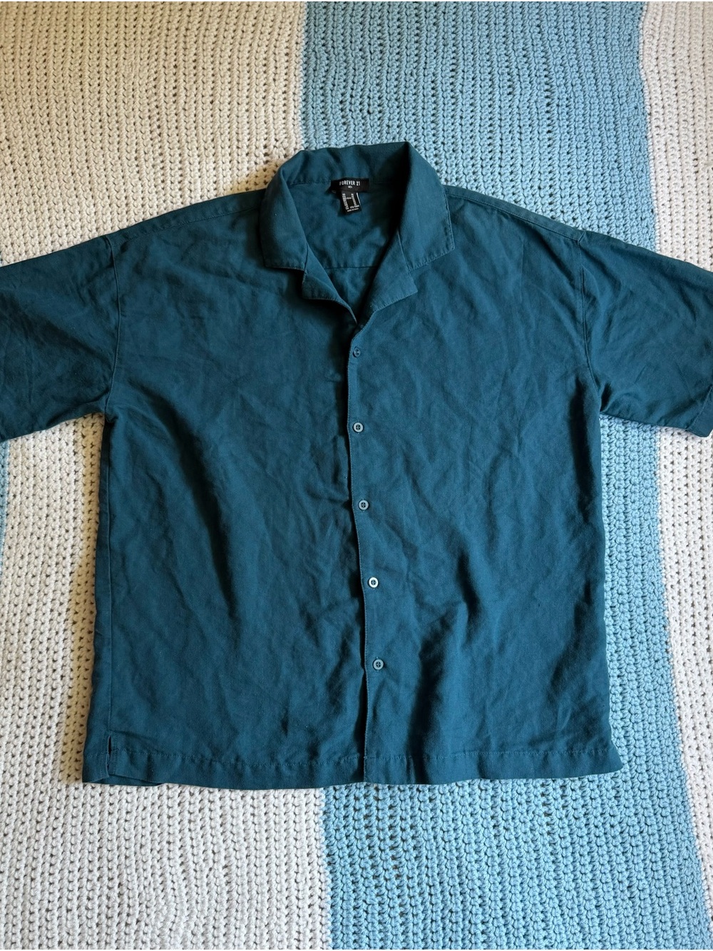 Forever 21 Men's Short-Sleeve Shirt Jacket in Teal Green
